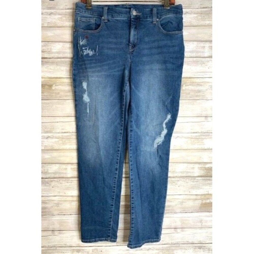 Chicos Women's Jeans Blue So Slimming Girlfriend Slim‎ Leg Ankle Size 0.5 Cotton